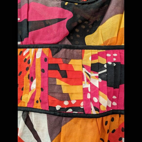 MARCIANO Silk & Cotton Tropical Print Fuchsia Orange.Floral Puff Sleeve Top, XS - Picture 4 of 6